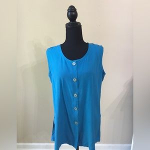 Melrose Studio Women’s 100% Silk Blue Sleeveless Button Down Blouse Size M EUC
